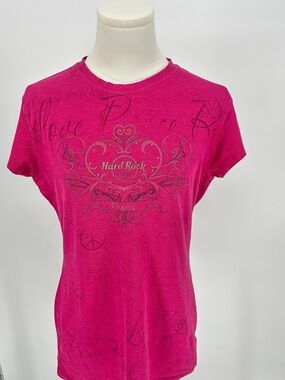 Y2K Hard Rock Cafe Venice Italy T-Shirt Large Pink Love Peace Rock Graphic